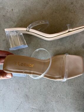 Clear Strap Block Heel Sandals in Nude